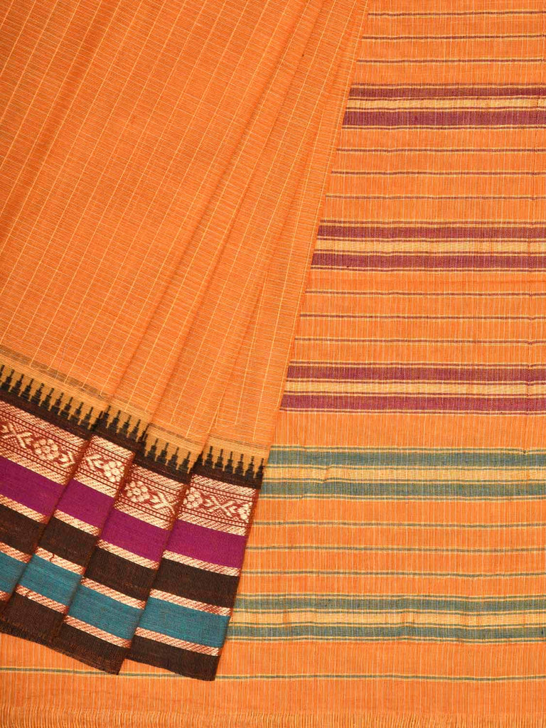 Orange Narayanpet Cotton Handloom Saree with Checks Design No Blouse np0298