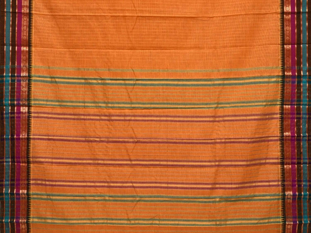 Orange Narayanpet Cotton Handloom Saree with Checks Design No Blouse np0298