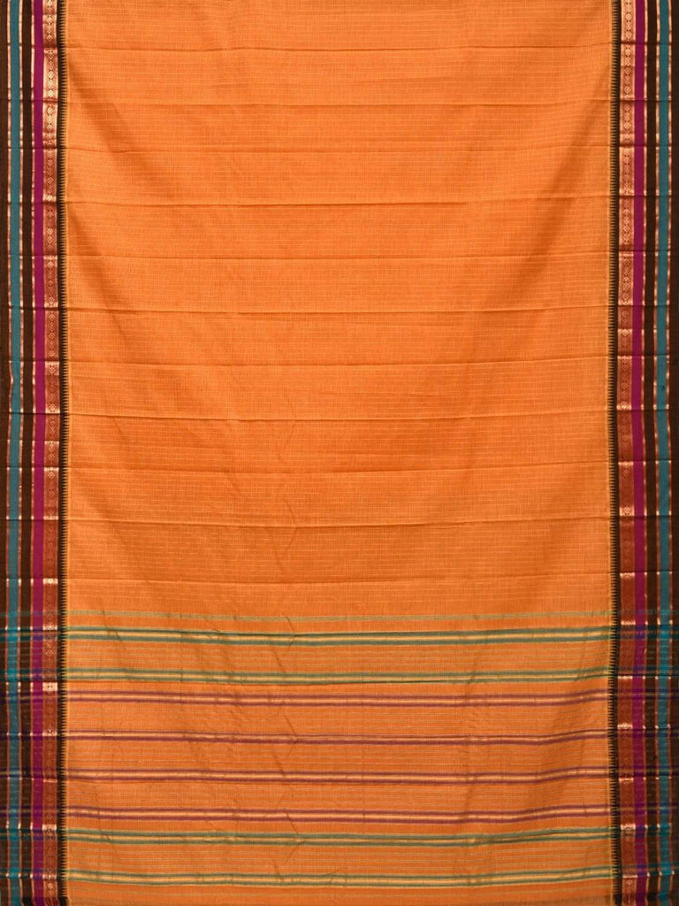 Orange Narayanpet Cotton Handloom Saree with Checks Design No Blouse np0298