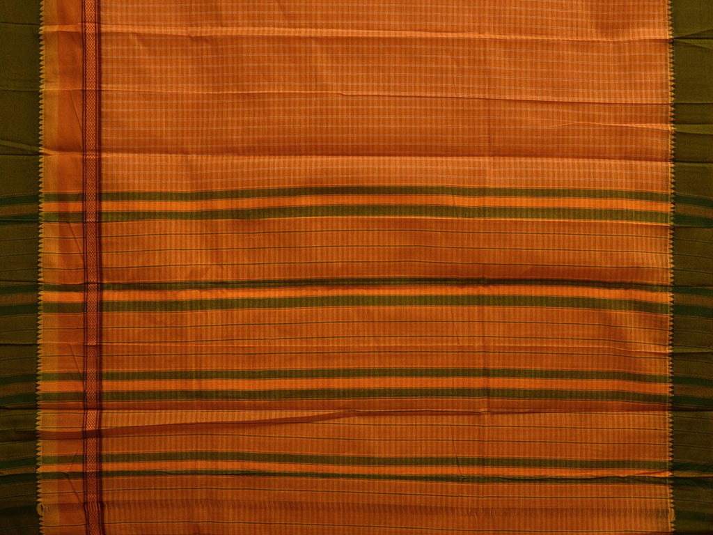 Orange Narayanpet Cotton Handloom Saree with Checks Design No Blouse np0566
