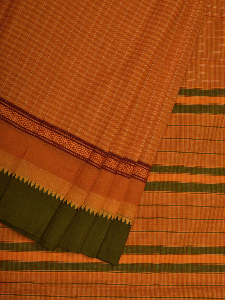 Orange Narayanpet Cotton Handloom Saree with Checks Design No Blouse np0566