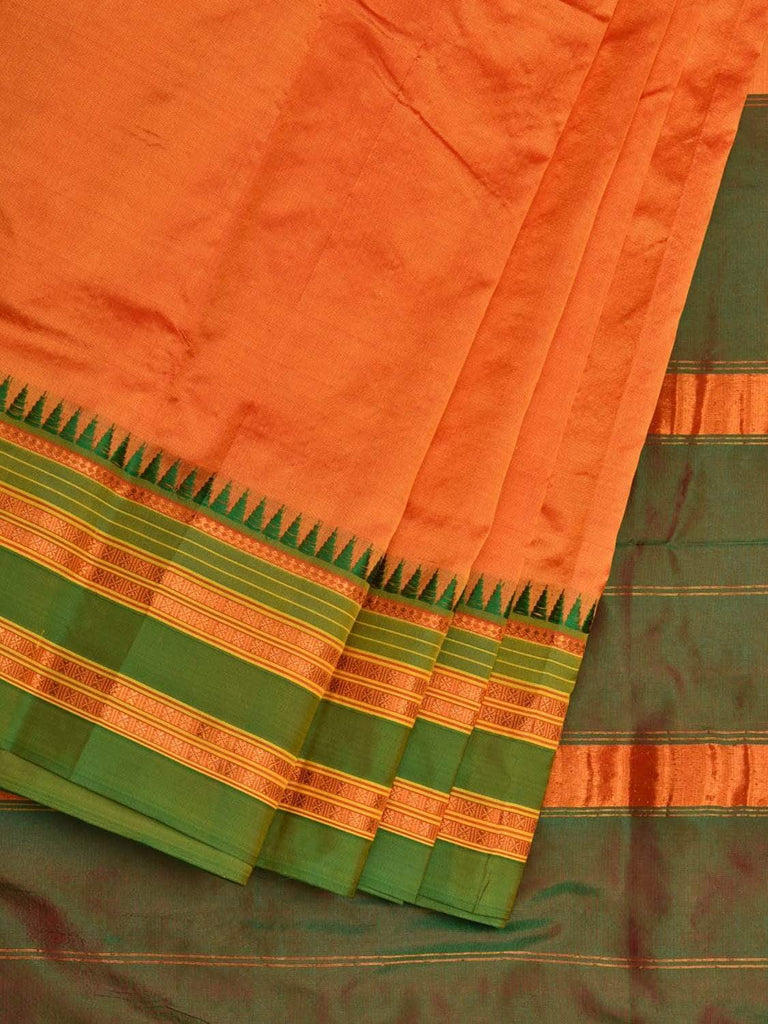 Orange Narayanpet Silk Handloom Plain Saree with Traditional Border Design No Blouse np0486