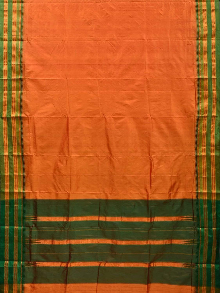 Orange Narayanpet Silk Handloom Plain Saree with Traditional Border Design No Blouse np0486