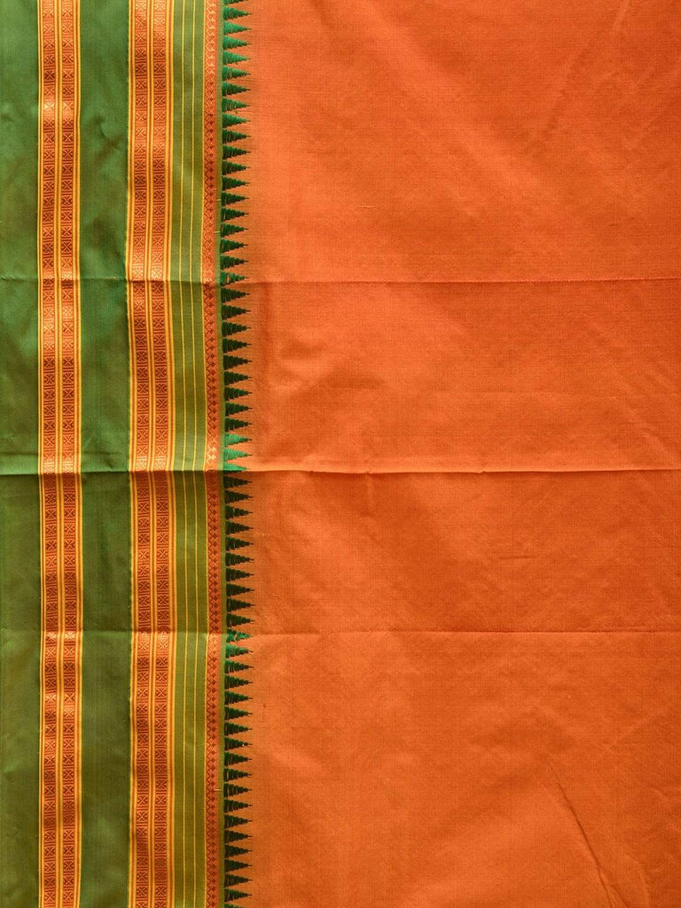 Orange Narayanpet Silk Handloom Plain Saree with Traditional Border Design No Blouse np0486