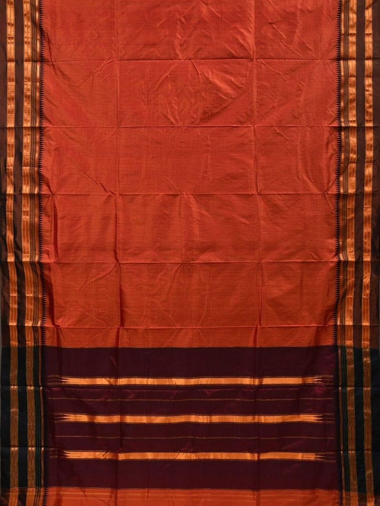 Orange Narayanpet Silk Handloom Saree with Checks Design No Blouse np0466