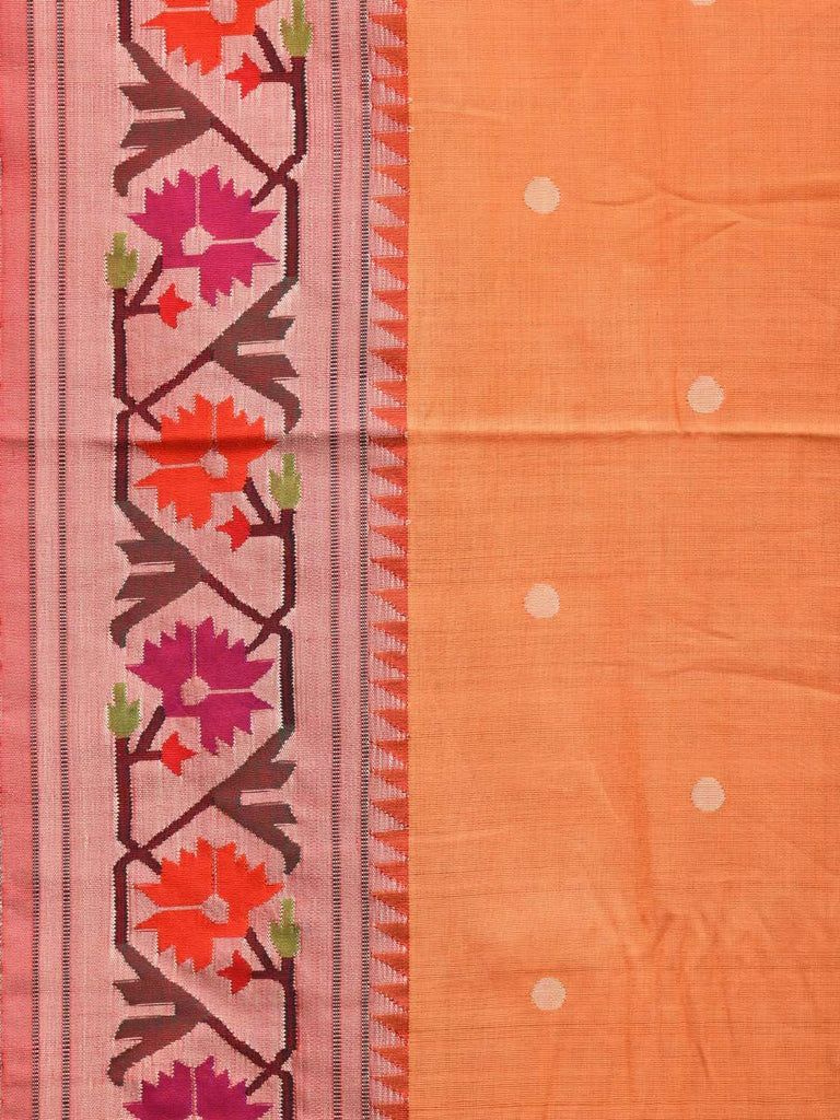 Orange Paithani Cotton Handloom Saree with Ashavali Border Design p0355