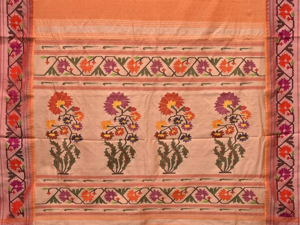 Orange Paithani Cotton Handloom Saree with Ashavali Border Design p0355