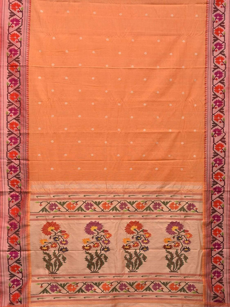 Orange Paithani Cotton Handloom Saree with Ashavali Border Design p0355