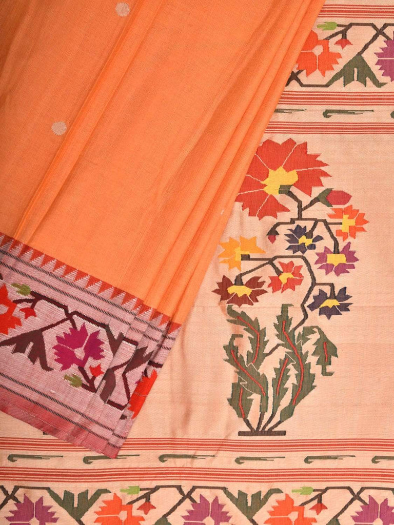 Orange Paithani Cotton Handloom Saree with Ashavali Border Design p0355