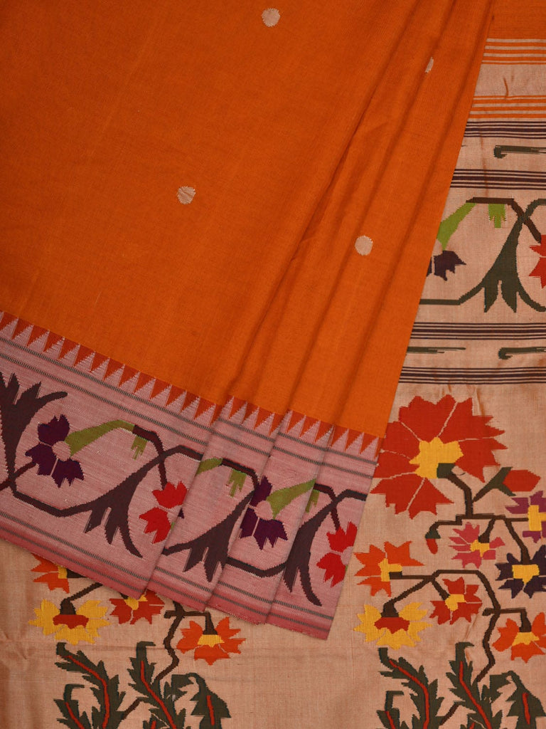 Orange Paithani Cotton Handloom Saree with Ashavali Border Design p0434