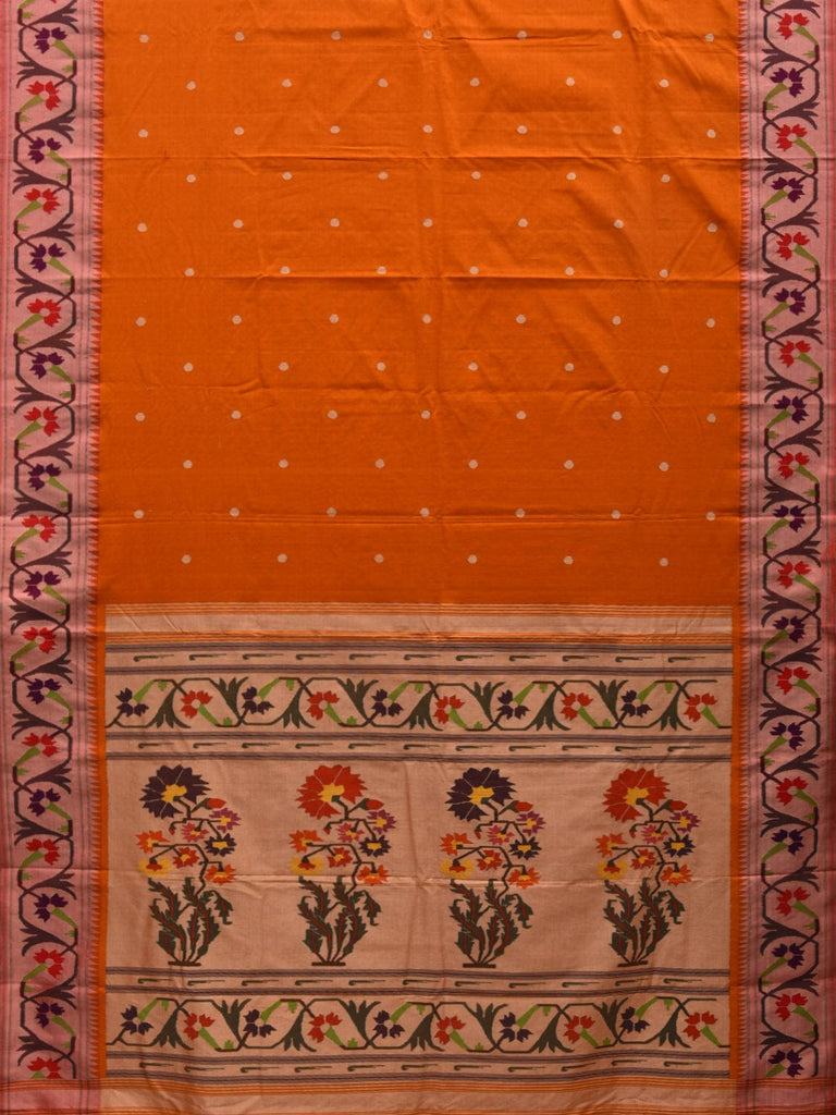 Orange Paithani Cotton Handloom Saree with Ashavali Border Design p0434