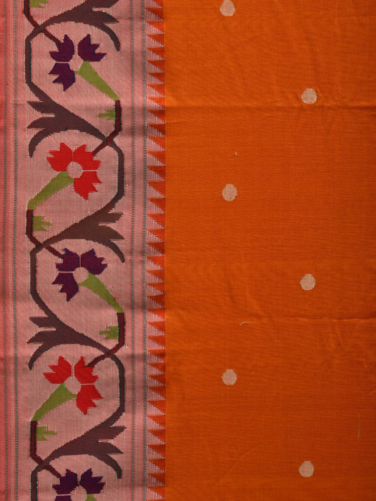 Orange Paithani Cotton Handloom Saree with Ashavali Border Design p0434