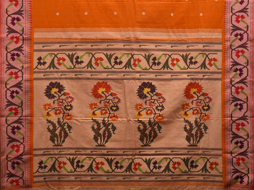 Orange Paithani Cotton Handloom Saree with Ashavali Border Design p0434