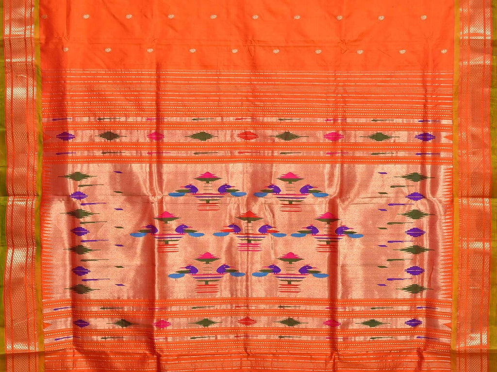 Orange Paithani Silk Handloom Saree with Double Pallu Design p0310
