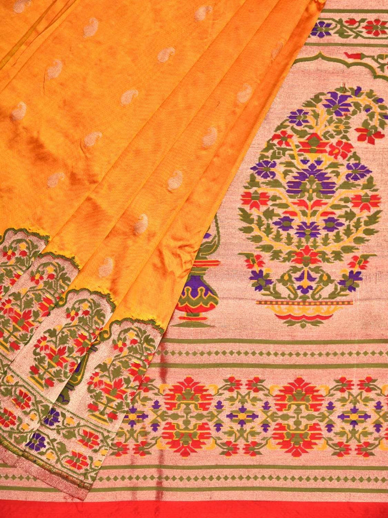Orange Paithani Silk Handloom Saree with Mango Border Design p0336