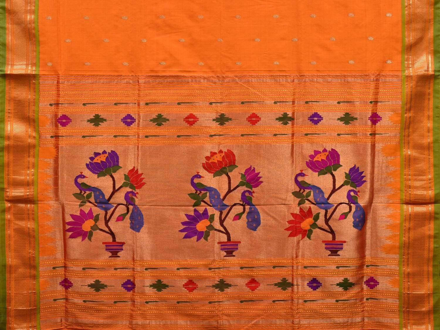 Red and Blue Paithani Silk Handloom Saree with Border and Body Buta De –  Uppada