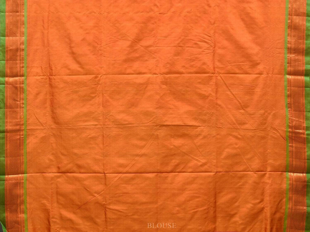 Orange Paithani Silk Handloom Saree with Single Pallu Design p0372