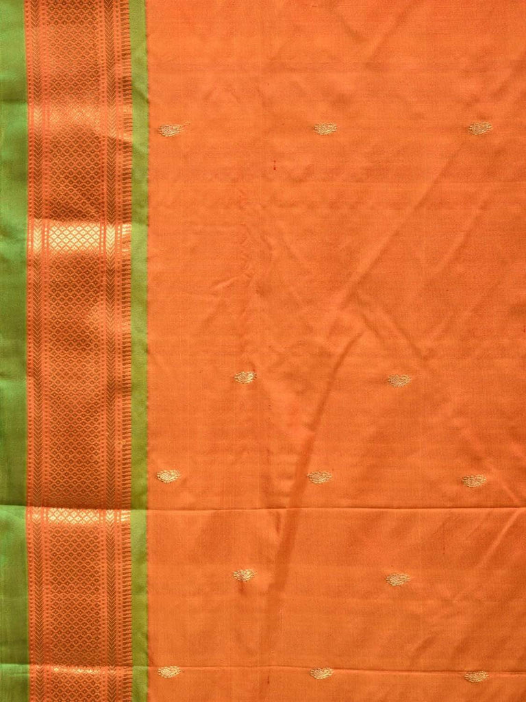 Orange Paithani Silk Handloom Saree with Single Pallu Design p0372