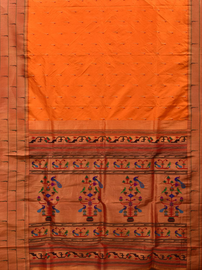 Orange Paithani Silk Handloom Saree with Triple Muniya Border Design p0442