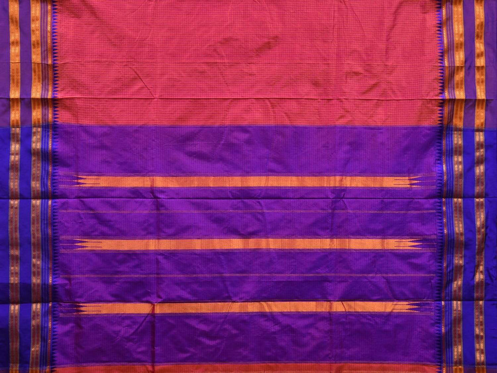 Peach and Purple Narayanpet Silk Saree with Checks Design No Blouse np0497