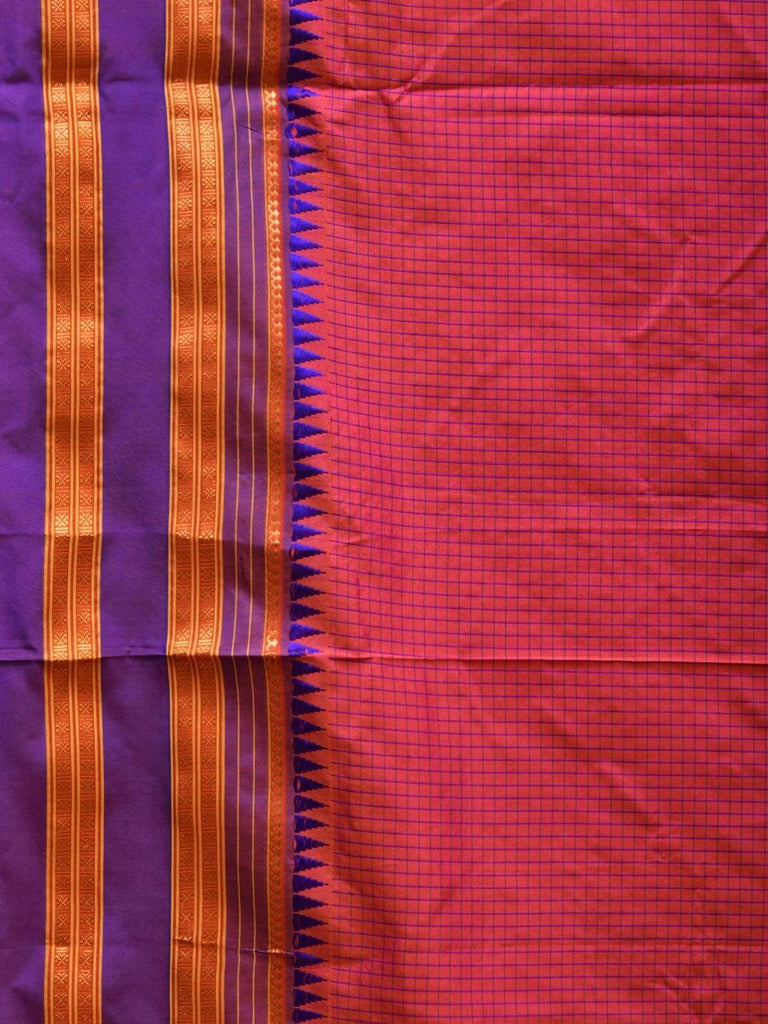 Peach and Purple Narayanpet Silk Saree with Checks Design No Blouse np0497