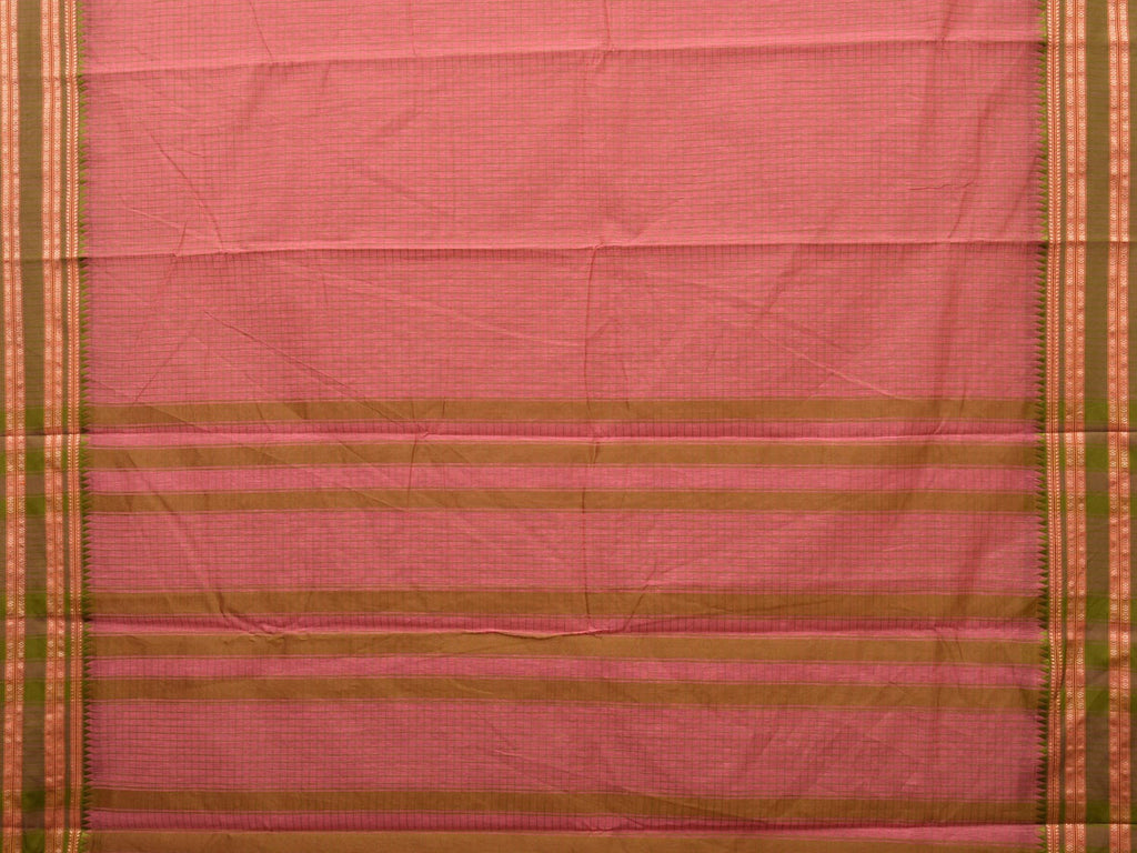 Peach Bamboo Cotton Saree with Checks Design bc0088