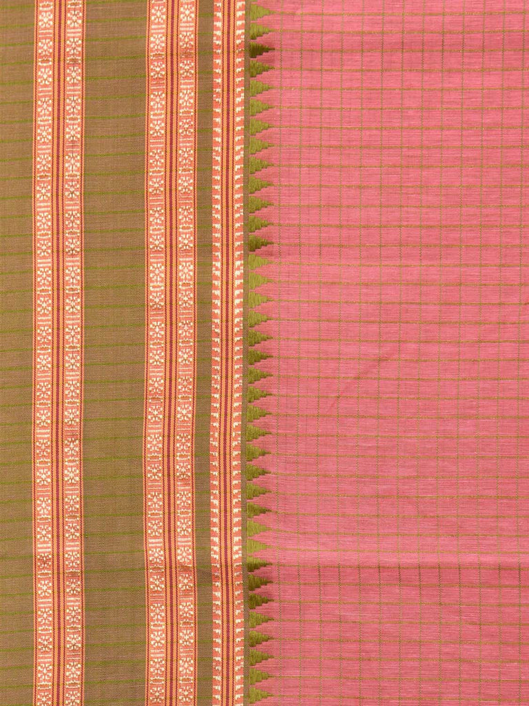 Peach Bamboo Cotton Saree with Checks Design bc0088