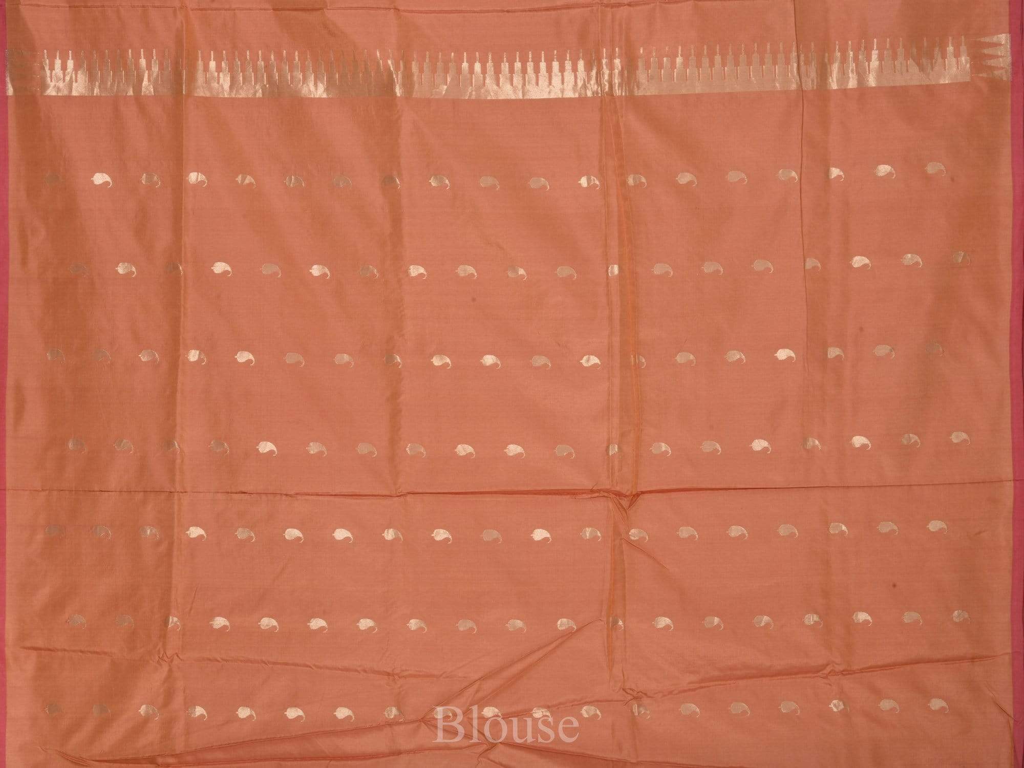 Blush Peach Linen Silk Saree – Zari Banaras