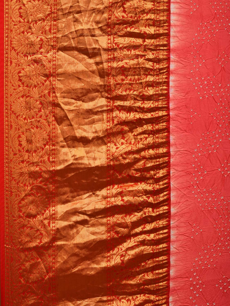 Peach Bandhani Kanchipuram Silk Handloom Saree with Border Design bn0420