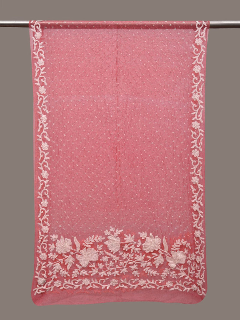 Peach Bandhani Organza Stole with Embroidary Work Design ds2856