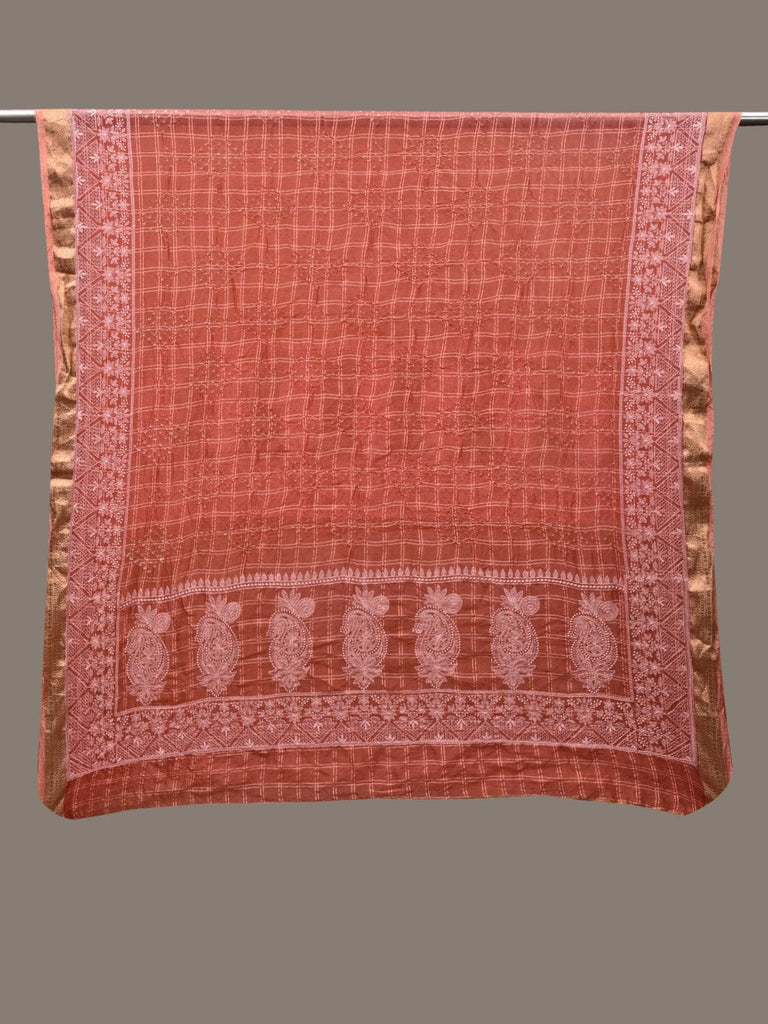 Peach Bandhani Silk Handloom Dupatta with Mango and Border Design ds2905