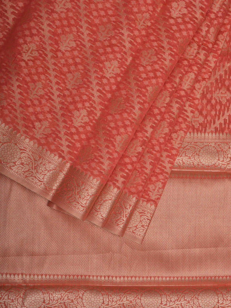 Peach Cut Work Sico Cotton Saree with All Over Banaras Diagonal Design o0379