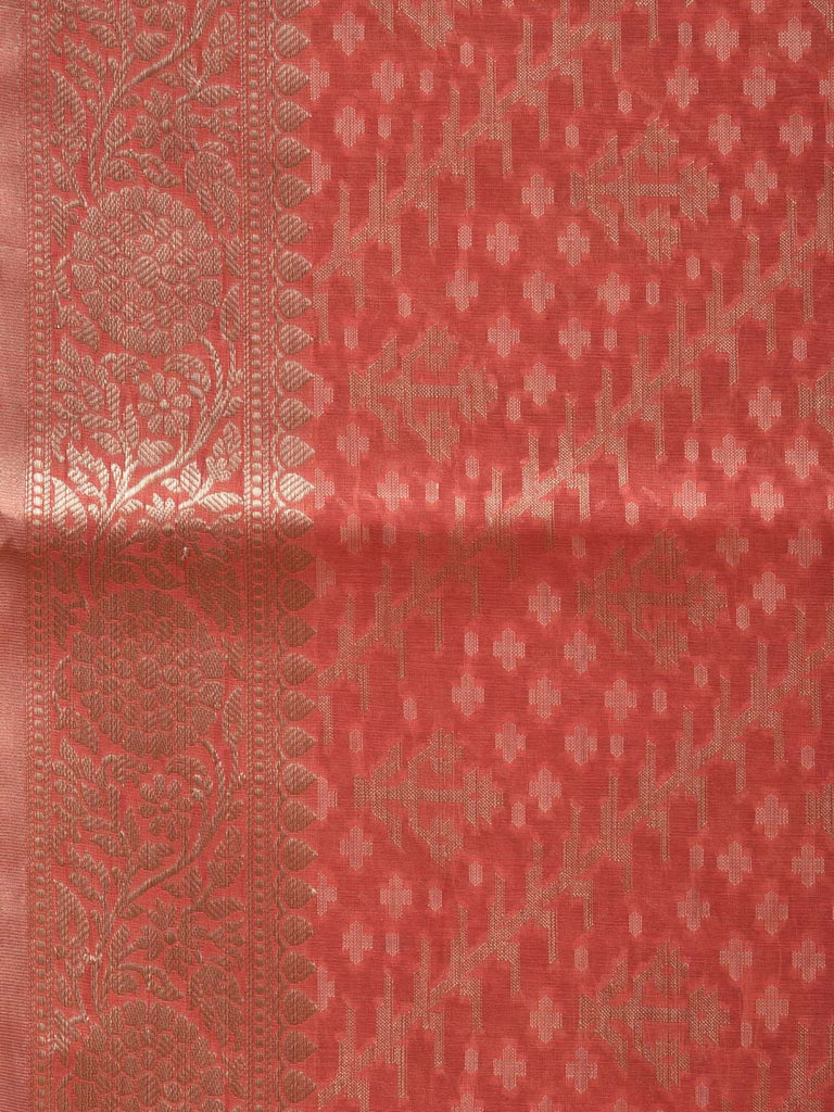 Peach Cut Work Sico Cotton Saree with All Over Banaras Diagonal Design o0379