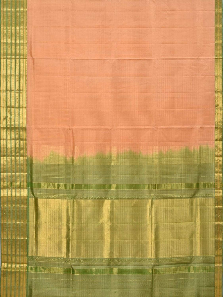 Peach Gadwal Silk Handloom Saree with Checks and Border Design G0236