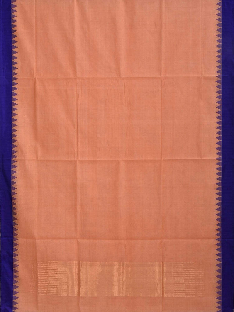 Peach Khadi Cotton Handloom Plain Saree with Temple Border kh0384