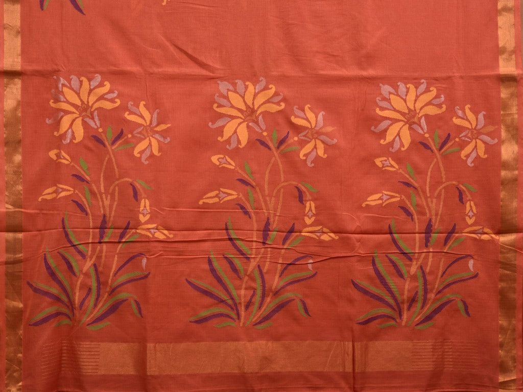 Peach Khadi Cotton Handloom Saree with One Side Border Design kh0550