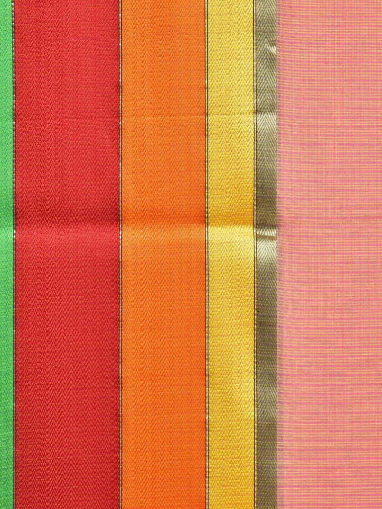 Peach Maheshwari Cotton Silk Handloom Saree with Triple Border Design M0064