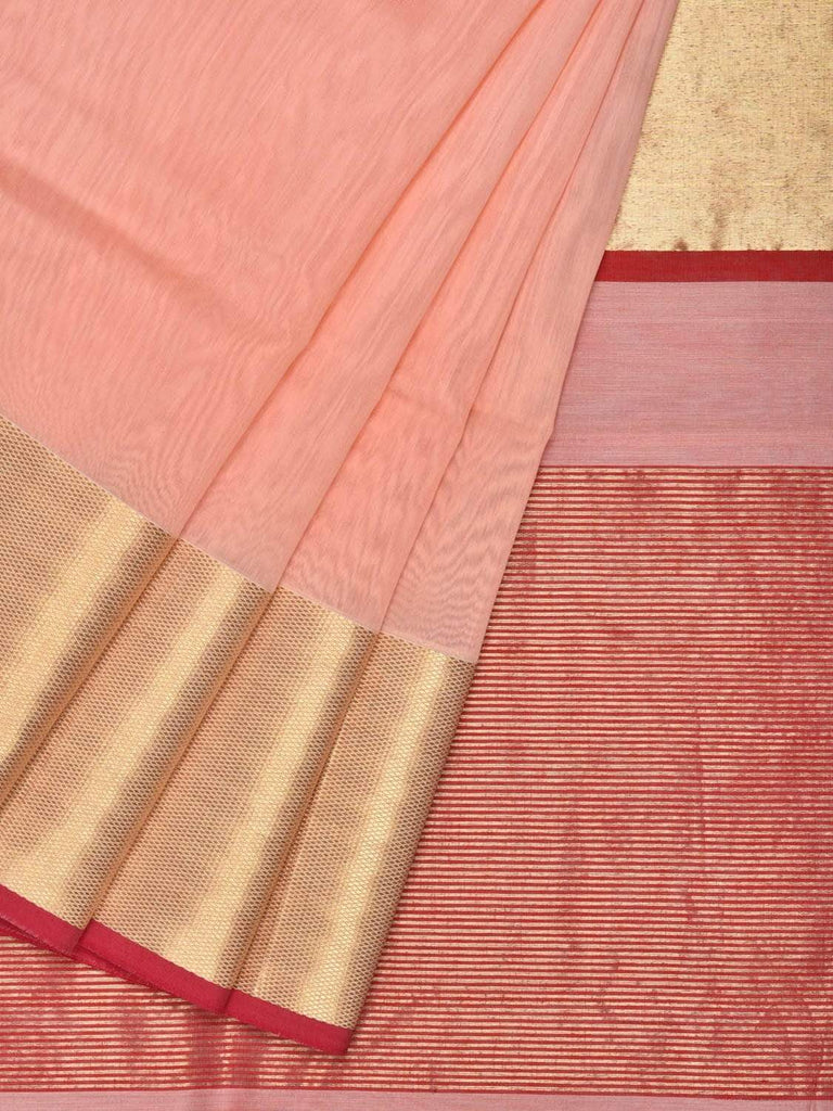 Peach Maheshwari Cotton Silk Handloom Saree with Zari Border M0082