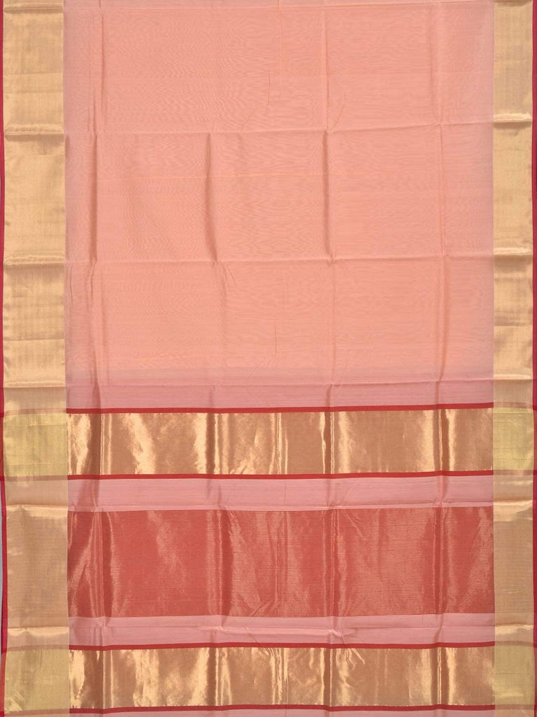Peach Maheshwari Cotton Silk Handloom Saree with Zari Border M0082