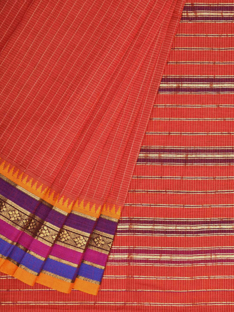 Peach Narayanpet Cotton Handloom Saree with Checks Design No Blouse np0289