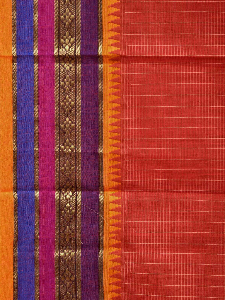 Peach Narayanpet Cotton Handloom Saree with Checks Design No Blouse np0289