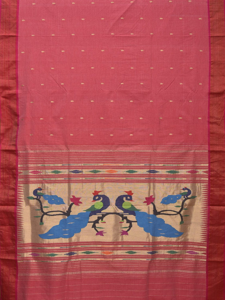 Peach Paithani Cotton Handloom Saree with Peacocks Pallu Design p0472
