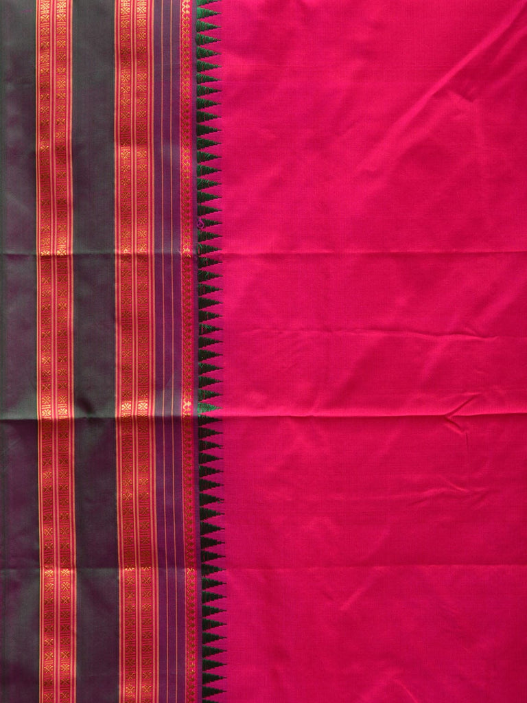 Pink and Green Narayanpet Silk Handloom Plain Saree with Traditional Border Design No Blouse np0576