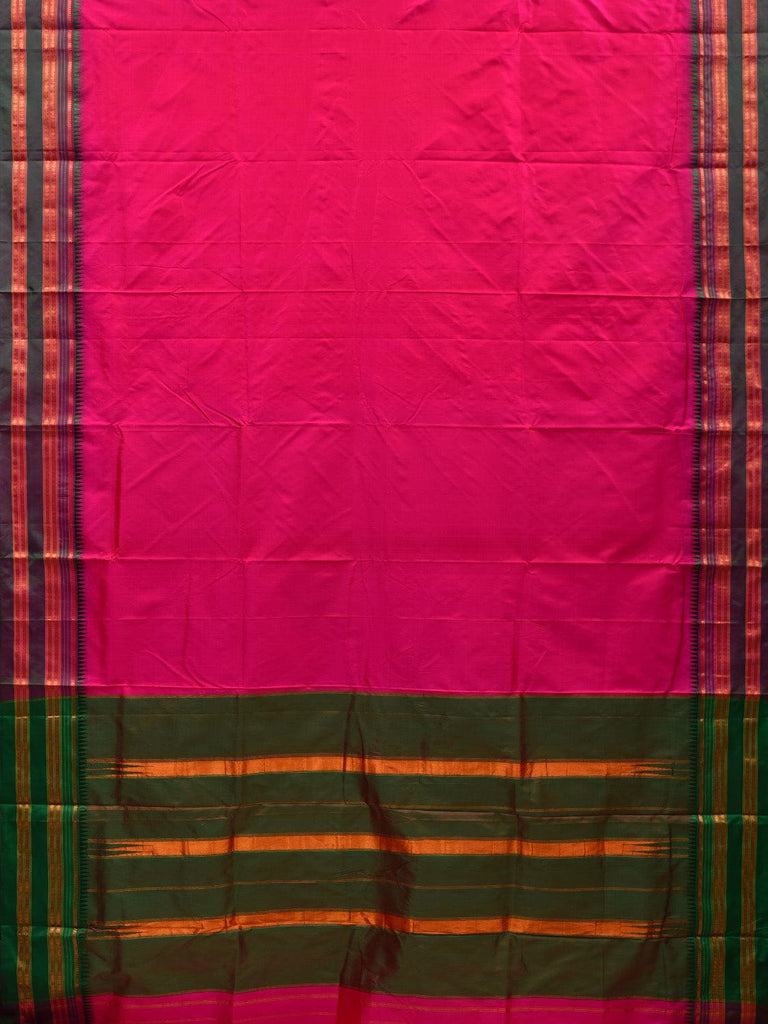 Pink and Green Narayanpet Silk Handloom Plain Saree with Traditional Border Design No Blouse np0576