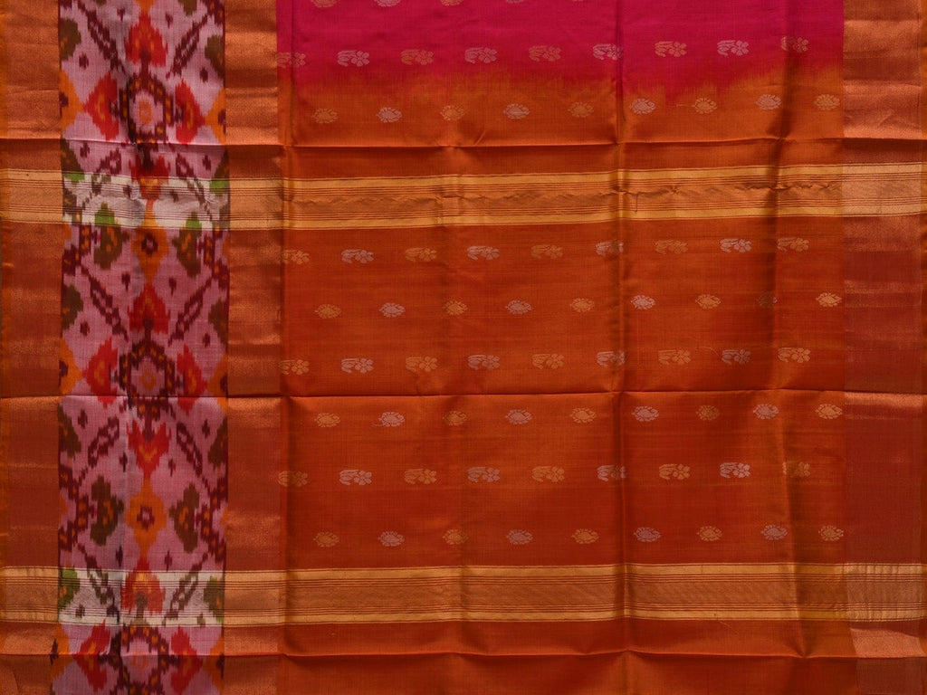 Pink and Mustard Uppada Silk Handloom Saree with Ikat Border Design u1826