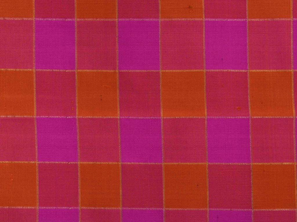 Pink and Orange Kanchipuram Silk Handloom Saree with Checks Design K0350