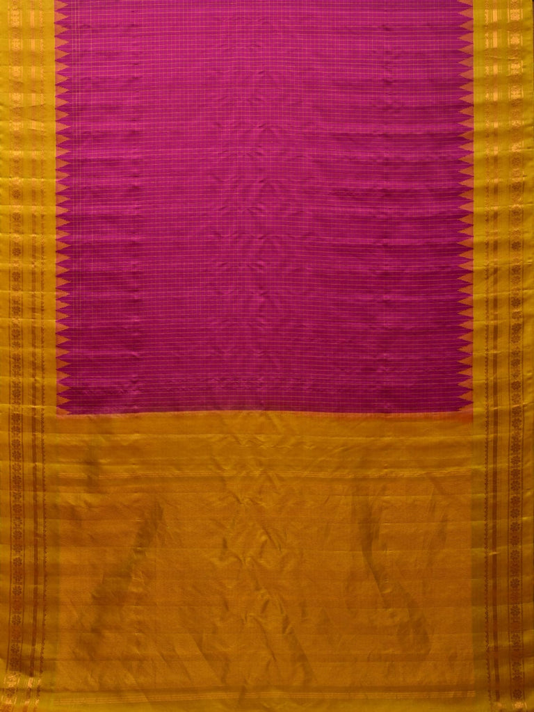 Pink and Yellow Gadwal Silk Handloom Saree with Checks and Border Design g0322