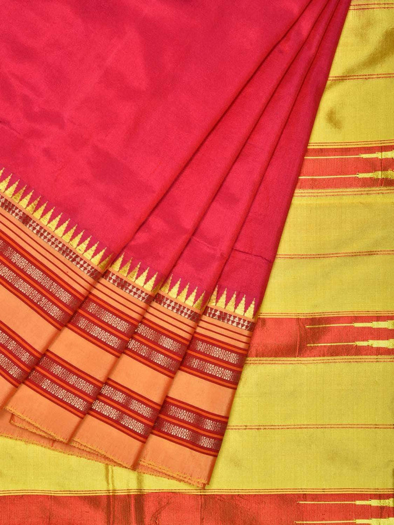 Pink and Yellow Narayanpet Silk Handloom Saree with Checks and Contrast Pallu Design No Blouse np0239