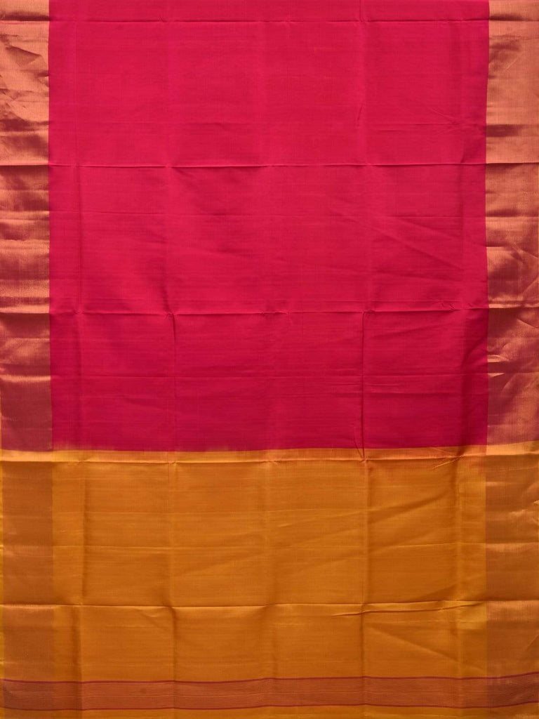 Pink and Yellow Uppada Silk Handloom Plain Saree with Contrast Pallu Design u1802