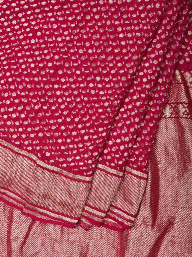 Pink Bandhani Banaras Georgette Saree with Small Body Polka Dots Design bn0259